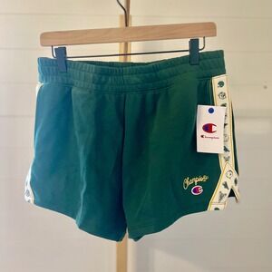 Champion Women Green Athletic Sporty Shorts with Side Stripe Sz L NWT